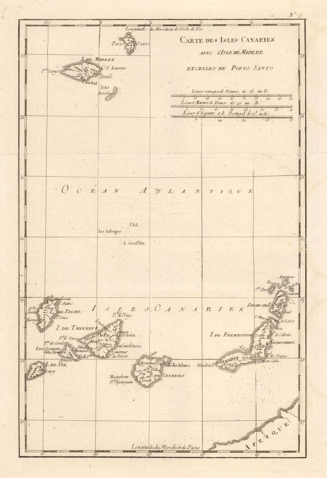 'Carte des Isles Canaries avec L'Isle de Madere et…Porto Santo'. BONNE c1787 map